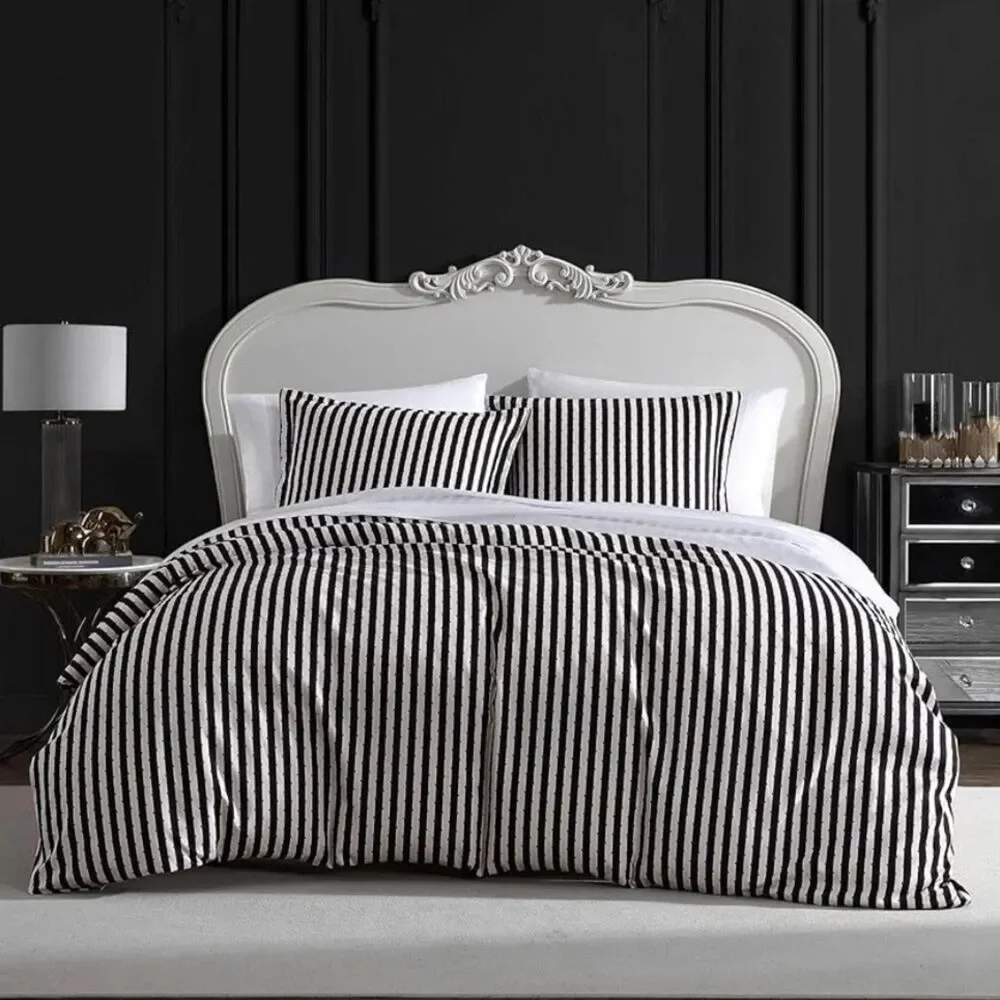 🆕 Betsey Johnson Black White Stripe Duvet QUEEN SET  Cover Pillow Cases NIP
